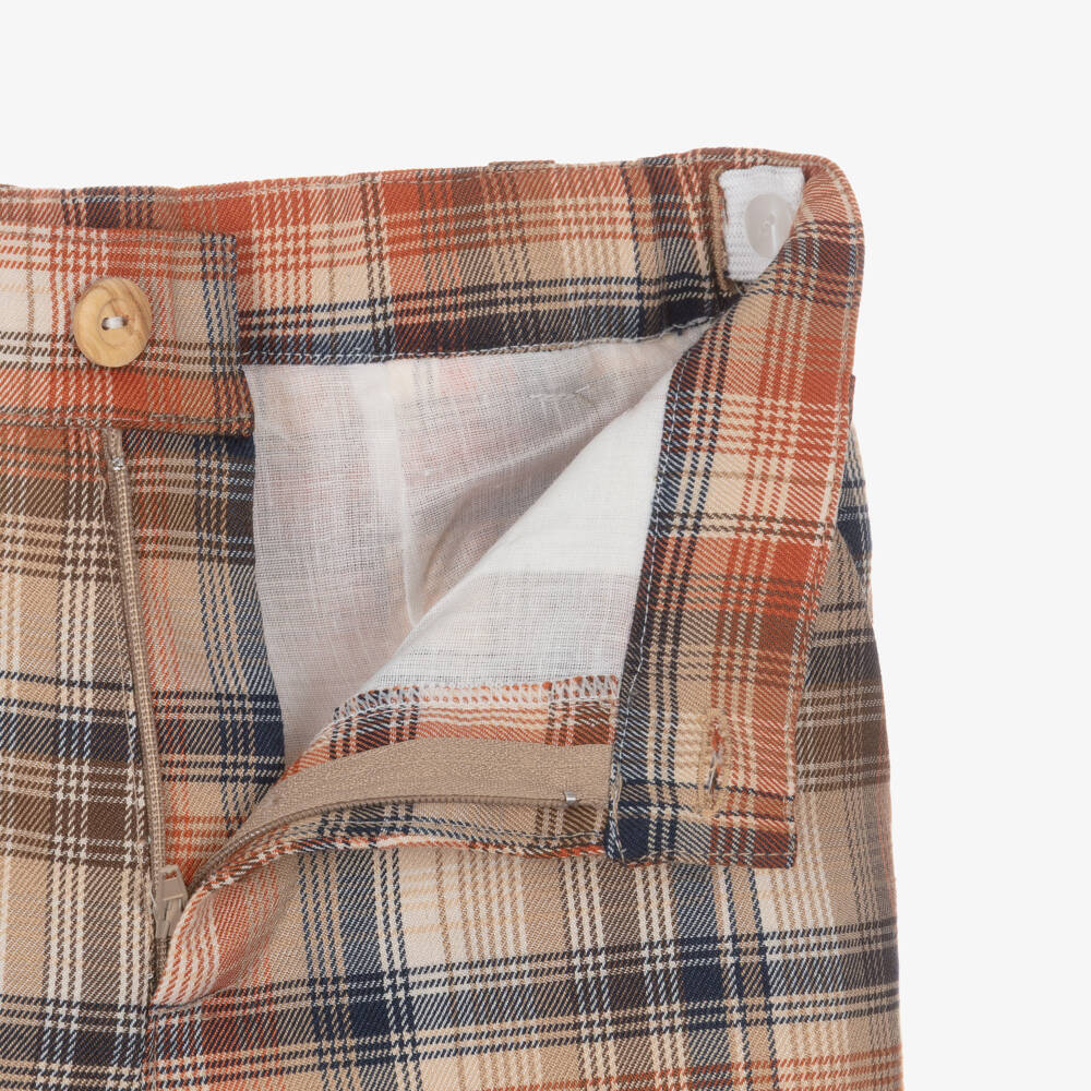Rochy-Boys Ivory & Beige Check Shorts Set | Childrensalon