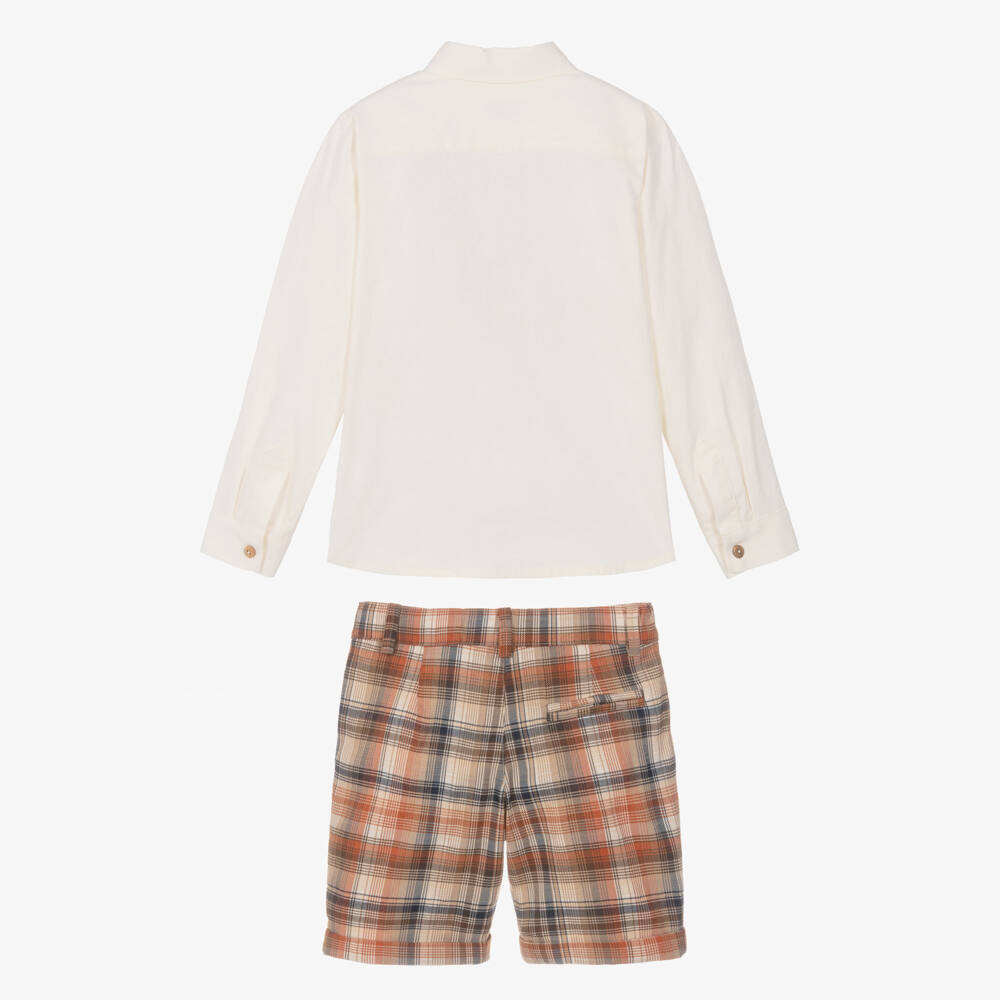 Rochy-Boys Ivory & Beige Check Shorts Set | Childrensalon