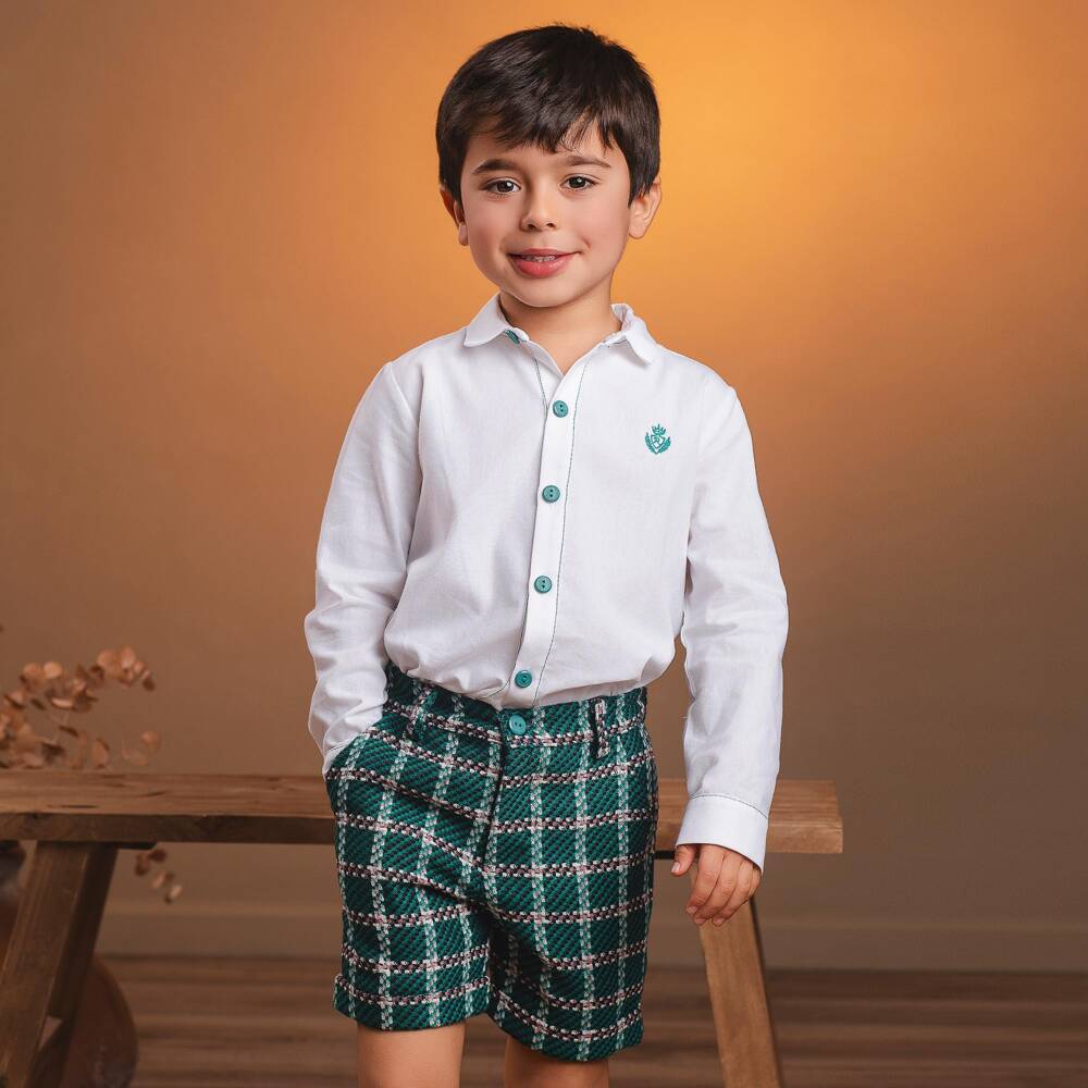 Rochy-طقم شورت تويد لون أخضر وعاجي للأولاد | Childrensalon