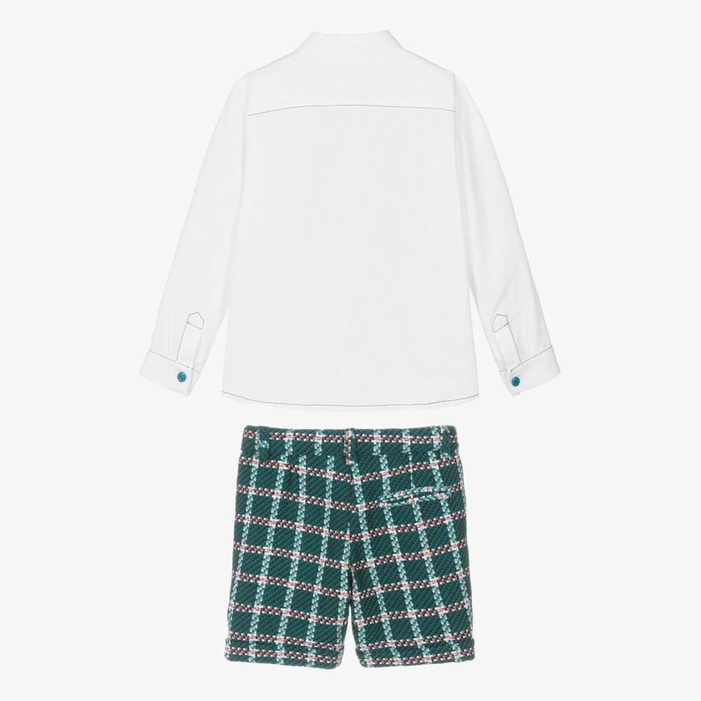 Rochy-Boys Ivory & Green Tweed Shorts Set | Childrensalon