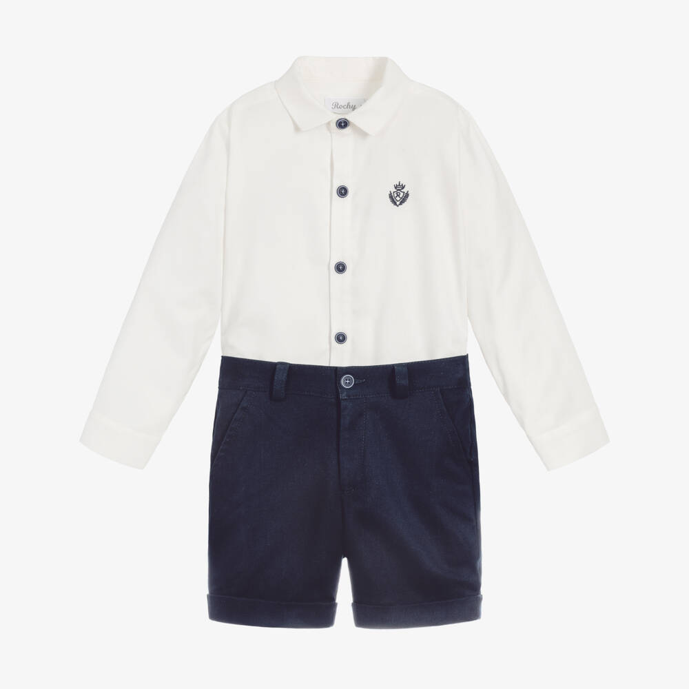 Rochy-Boys Ivory & Navy Blue Shorts Set | Childrensalon