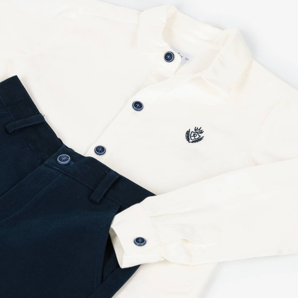 Rochy-Boys Ivory & Navy Blue Shorts Set | Childrensalon