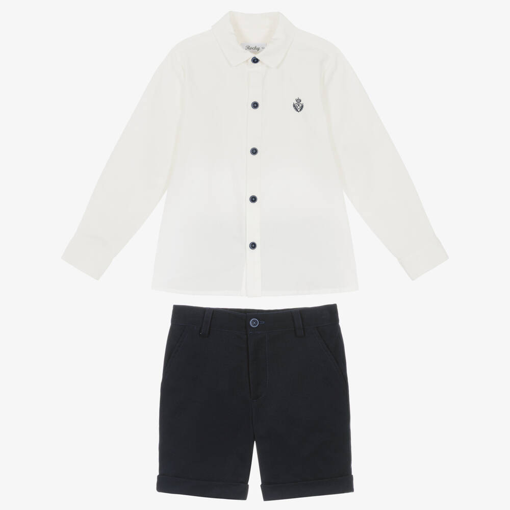 Rochy-Boys Ivory & Navy Blue Shorts Set | Childrensalon