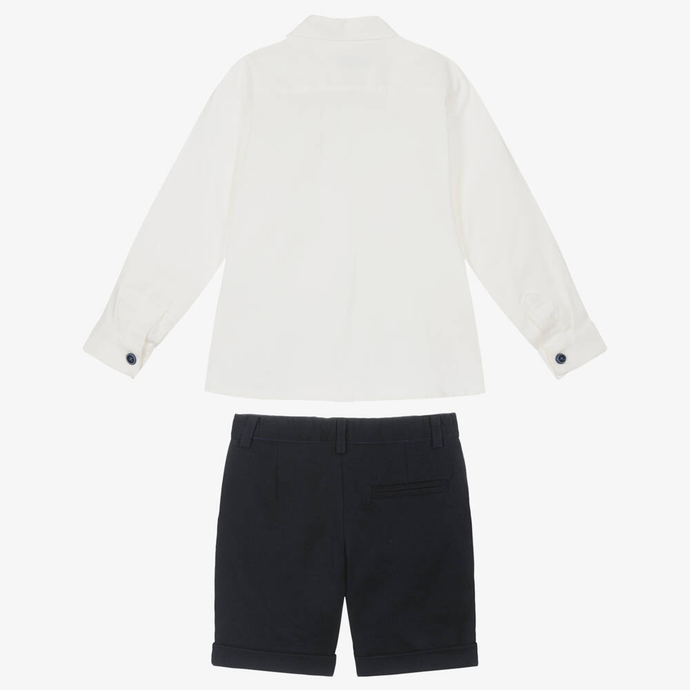 Rochy-Boys Ivory & Navy Blue Shorts Set | Childrensalon