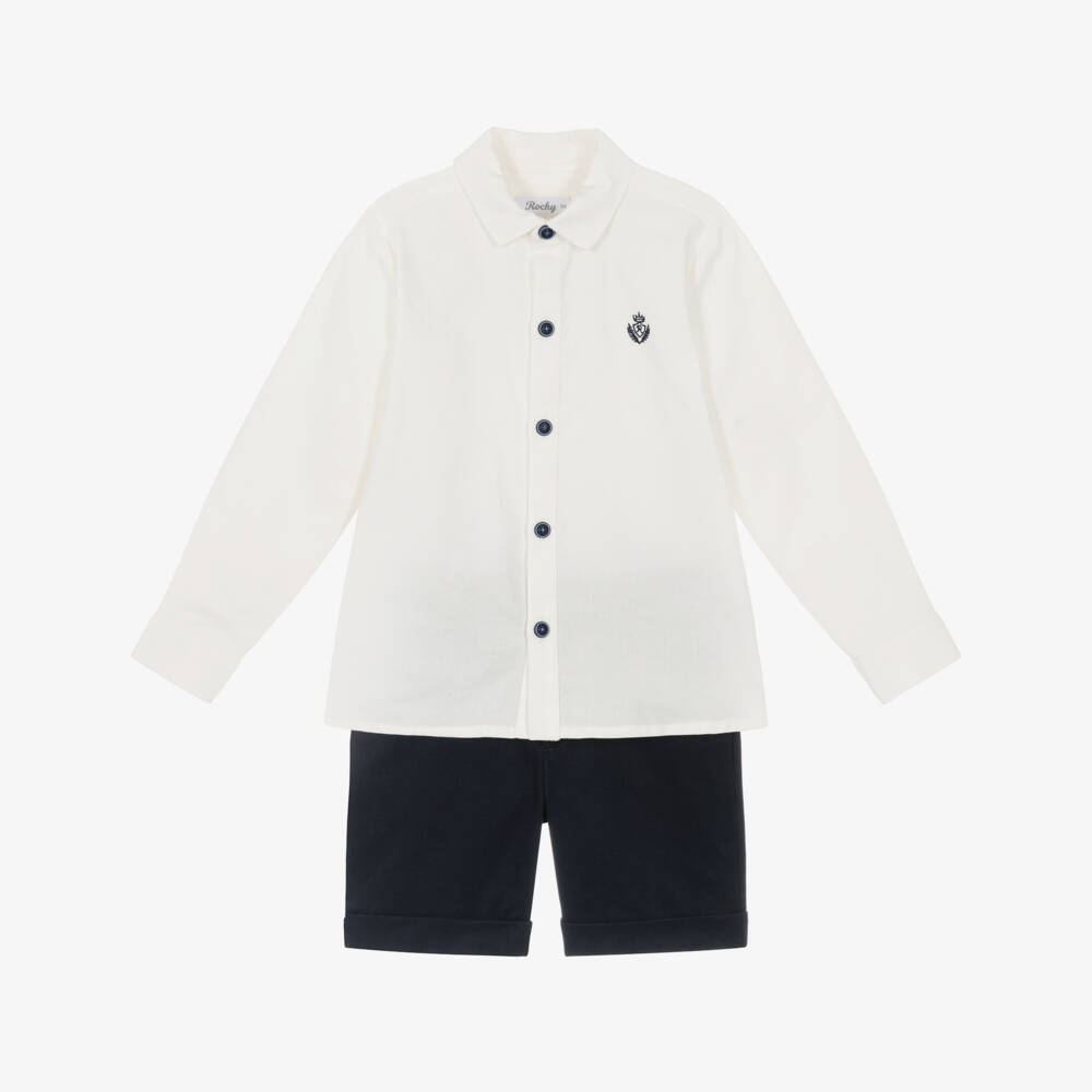 Rochy-Boys Ivory & Navy Blue Shorts Set | Childrensalon