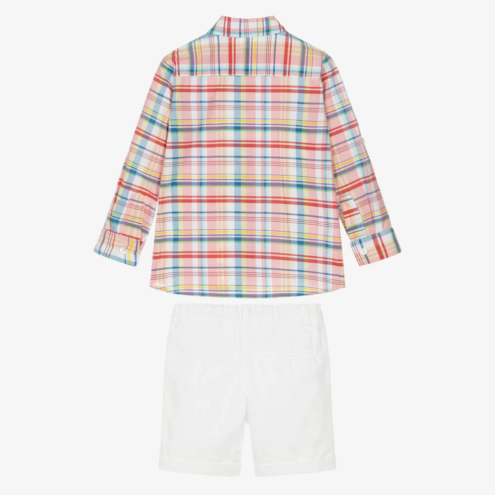 Rochy-Boys Multicolour Check Shirt & White Cotton Shorts Set | Childrensalon