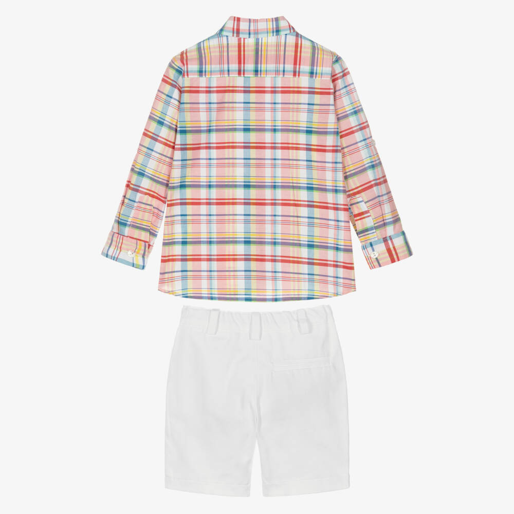 Rochy-Boys Multicolour Check Shirt & White Cotton Shorts Set | Childrensalon