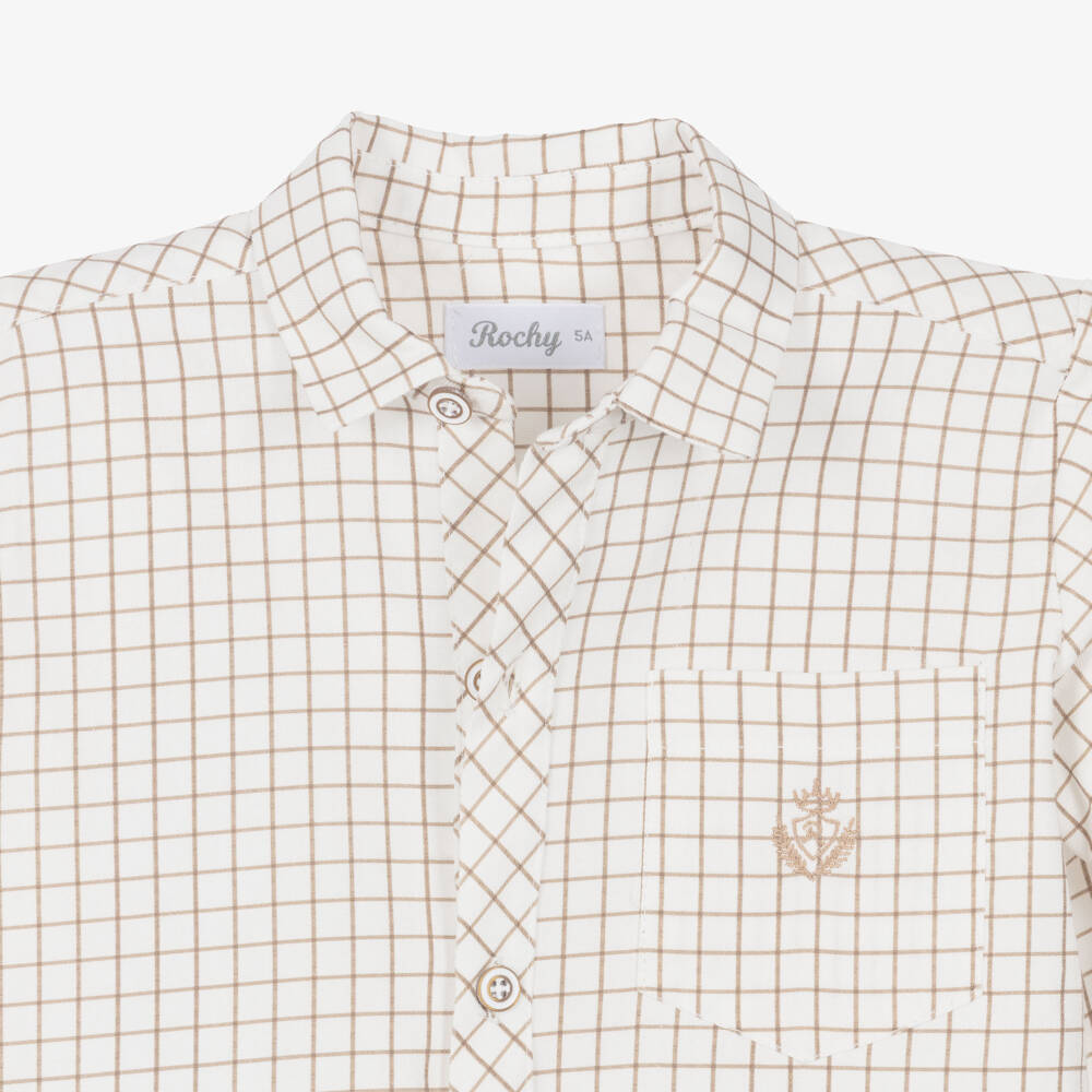 Rochy-Boys White & Beige Check Trouser Set | Childrensalon