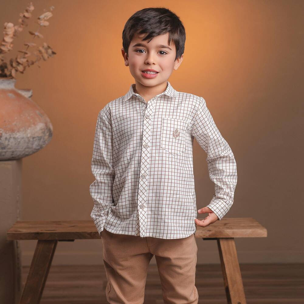 Rochy-Boys White & Beige Check Trouser Set | Childrensalon