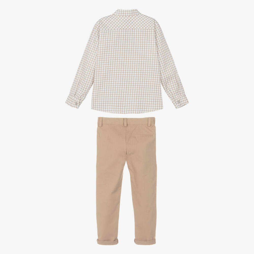 Rochy-Boys White & Beige Check Trouser Set | Childrensalon