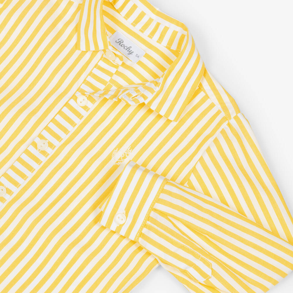 Rochy-Boys Yellow Striped Cotton Shirt & Shorts Set | Childrensalon