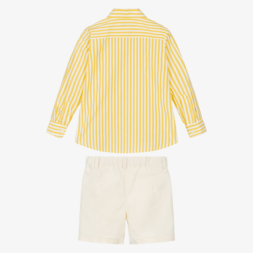 Rochy-Boys Yellow Striped Cotton Shirt & Shorts Set | Childrensalon