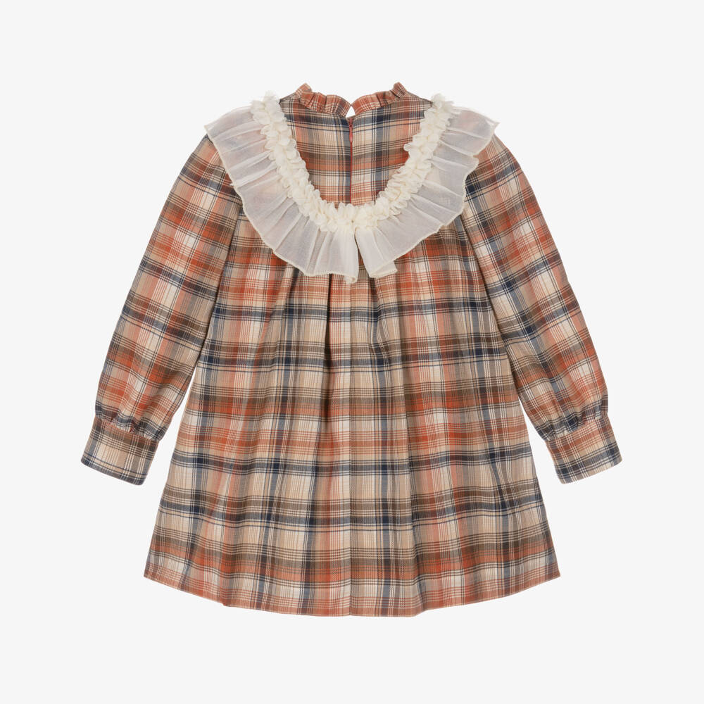 Rochy-Girls Beige & Orange Check Dress | Childrensalon