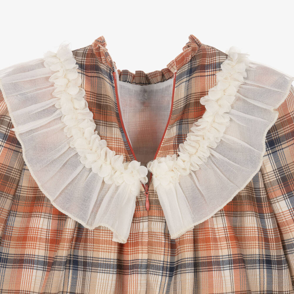 Rochy-Girls Beige & Orange Check Dress | Childrensalon