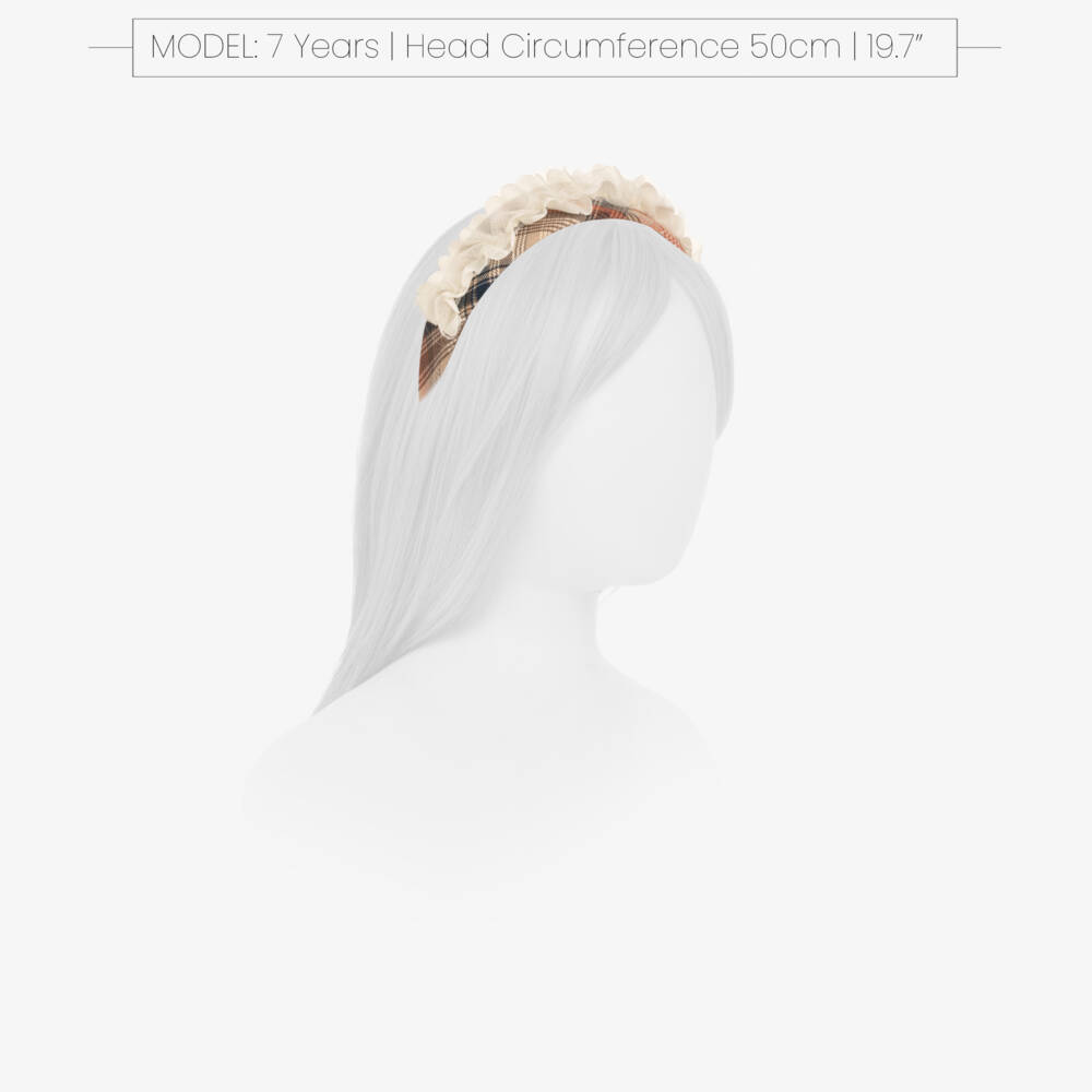 Rochy-Girls Beige & Orange Check Hairband with Tulle | Childrensalon
