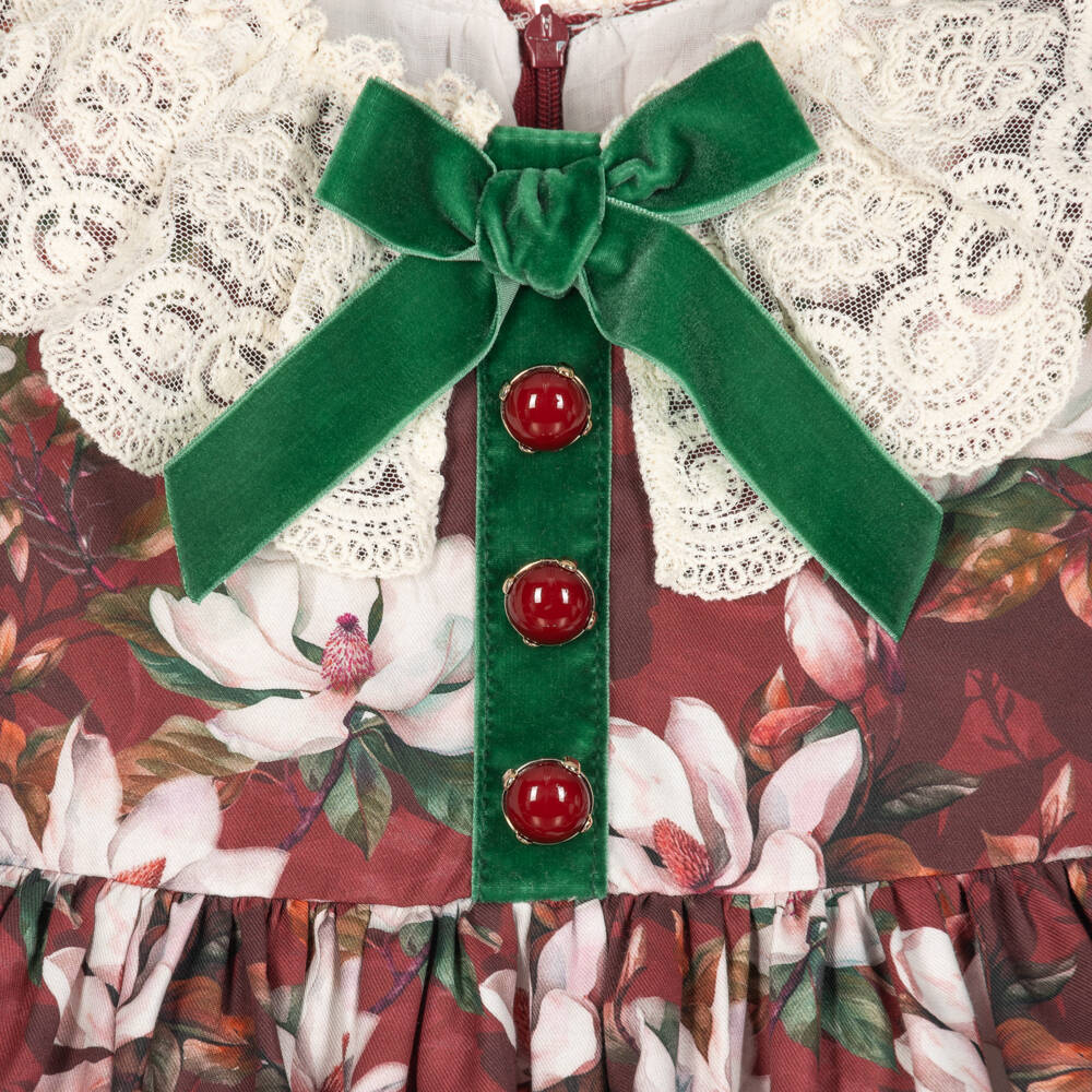 Rochy-Girls Burgundy Red Floral Dress | Childrensalon