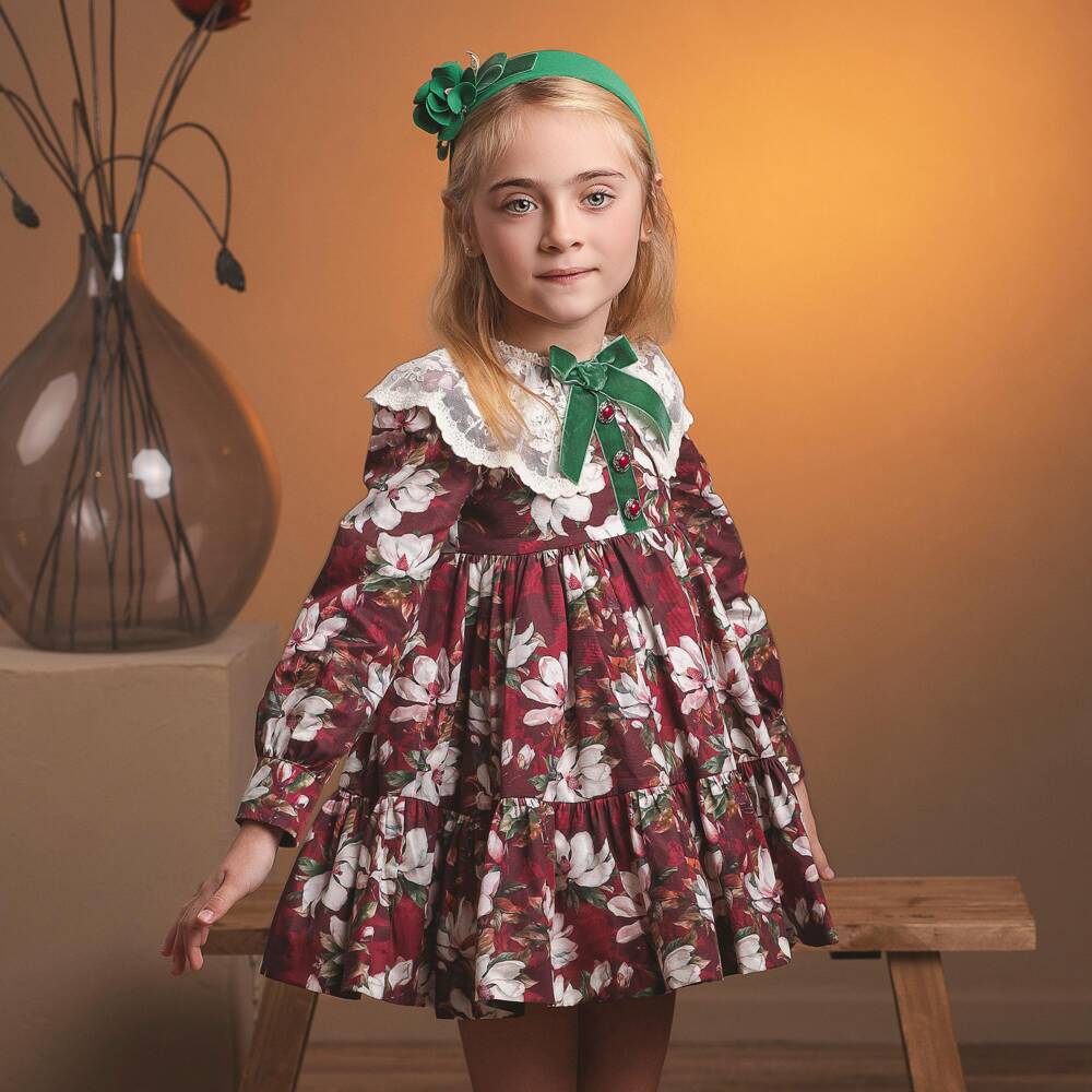 Rochy-Girls Burgundy Red Floral Dress | Childrensalon