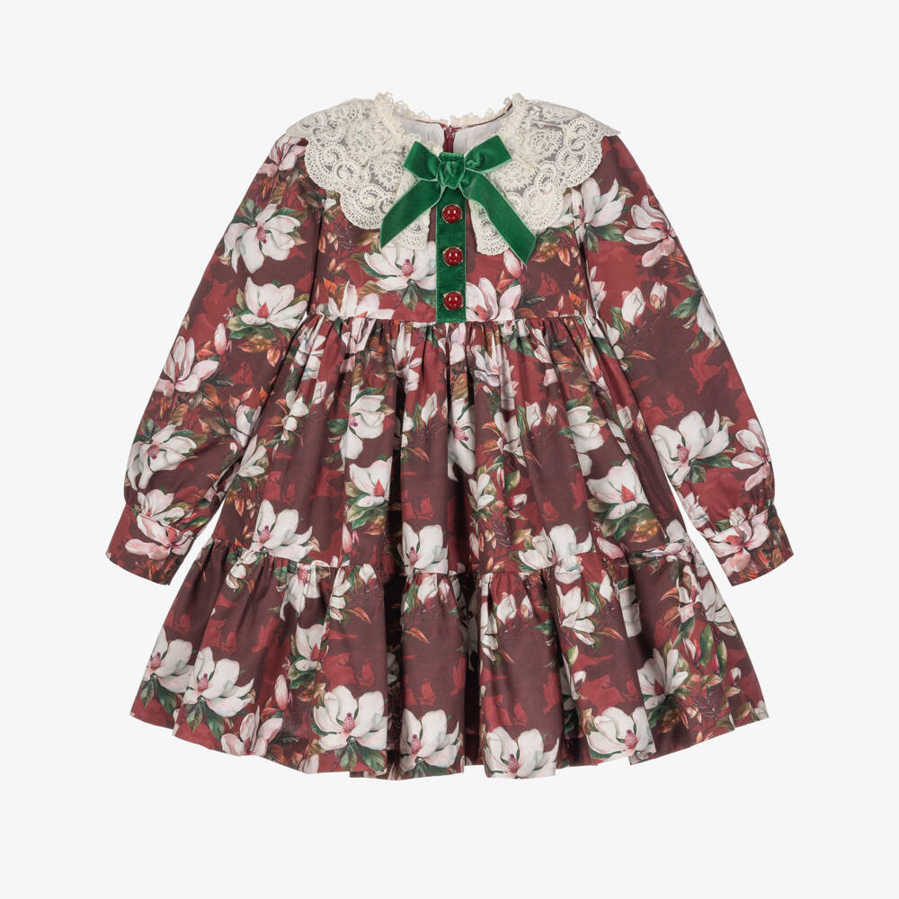 Rochy-Girls Burgundy Red Floral Dress | Childrensalon