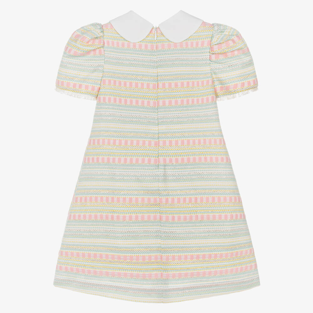 Rochy-Girls Green & Pink Pastel Stripe A-Line Tweed Dress | Childrensalon
