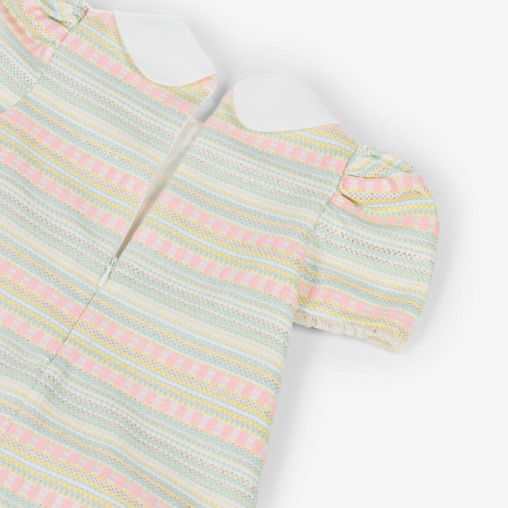 Rochy-Girls Green & Pink Pastel Stripe A-Line Tweed Dress | Childrensalon