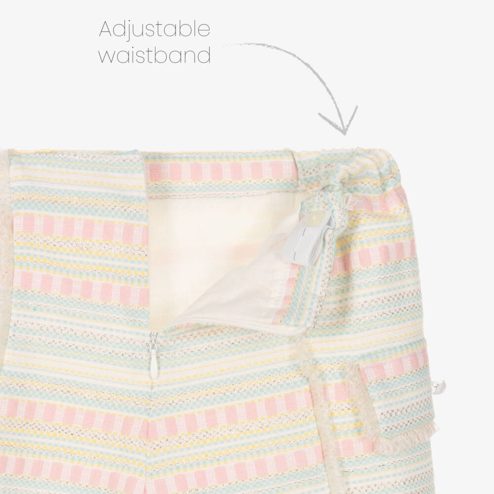 Rochy-Girls Green & Pink Striped Jacquard Shorts Set | Childrensalon