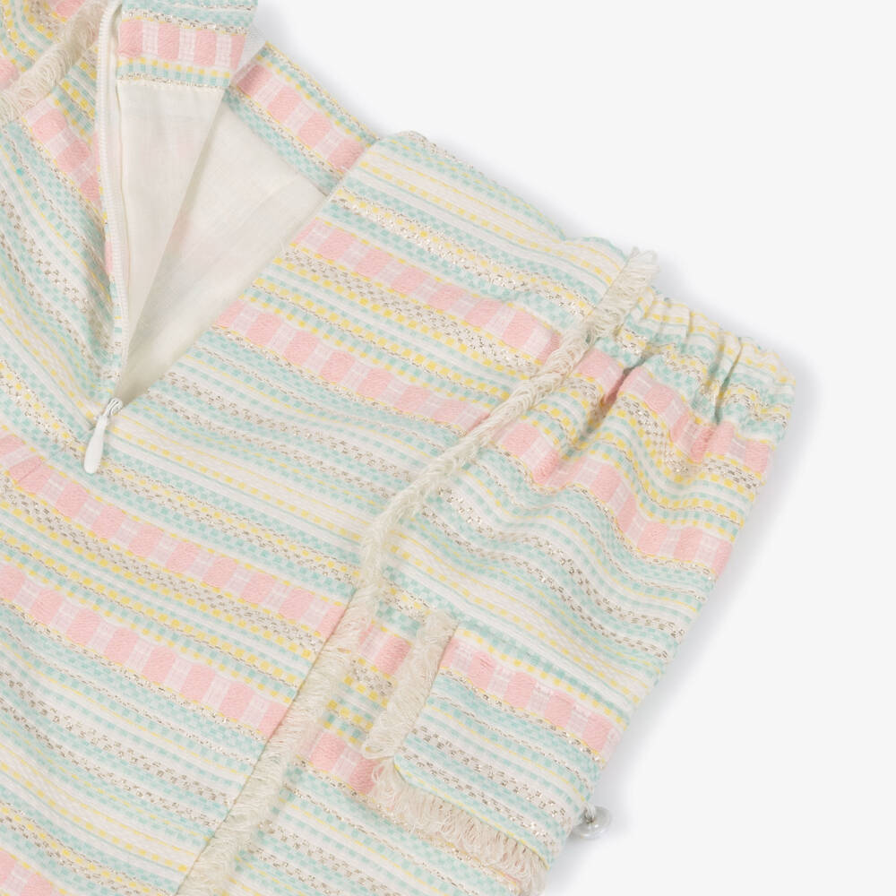 Rochy-Girls Green & Pink Striped Jacquard Shorts Set | Childrensalon