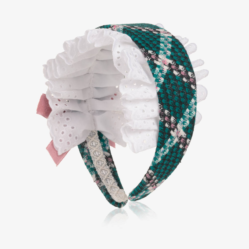 Rochy-Girls Green Tweed & Broderie Hairband | Childrensalon