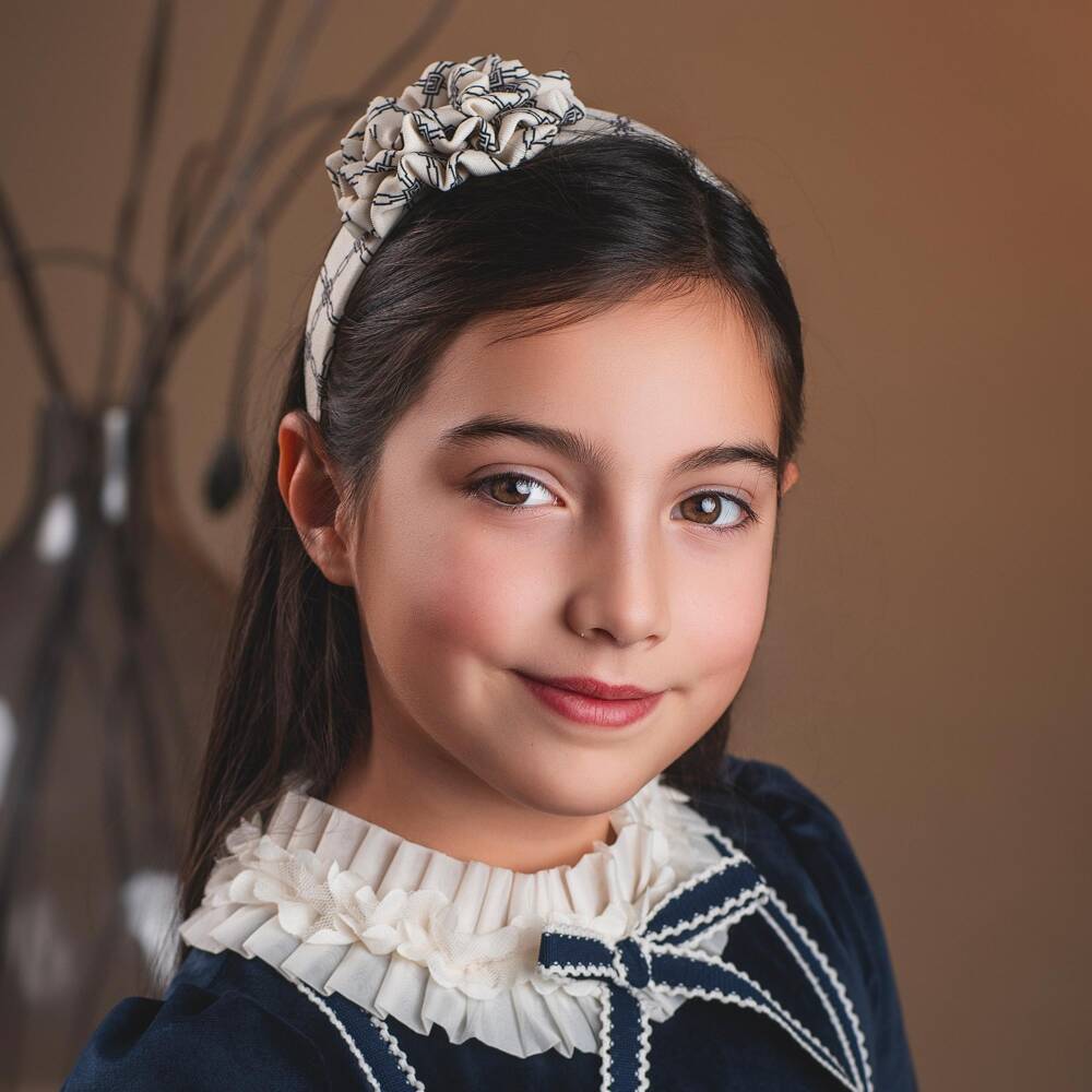 Rochy-Girls Ivory & Blue Geometric Print Hairband | Childrensalon