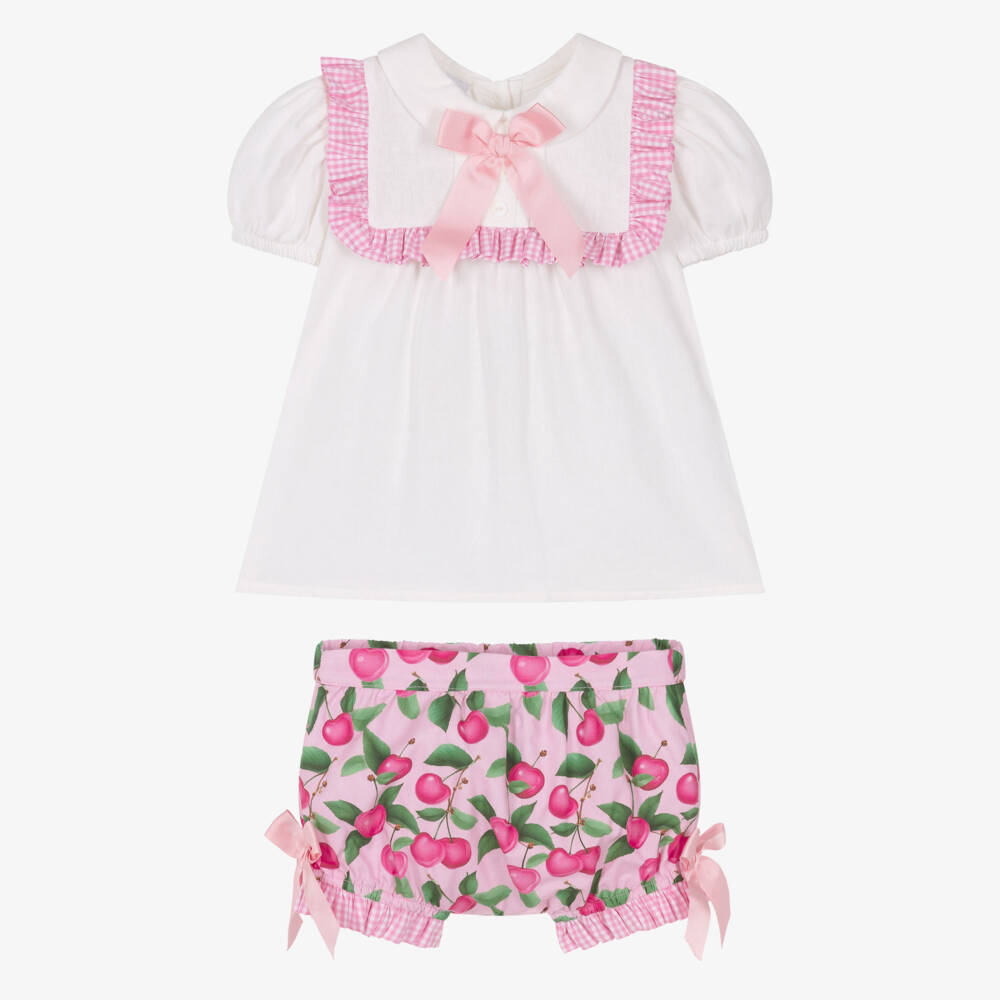 Rochy-Girls Ivory & Pink Cherries Shorts Set | Childrensalon