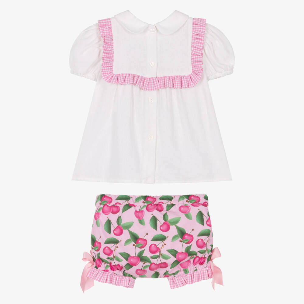 Rochy-Girls Ivory & Pink Cherries Shorts Set | Childrensalon