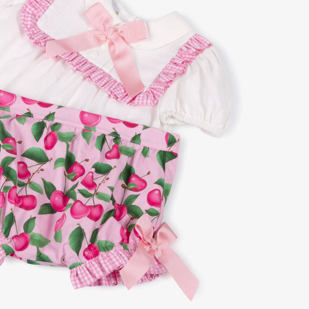 Rochy-Girls Ivory & Pink Cherries Shorts Set | Childrensalon