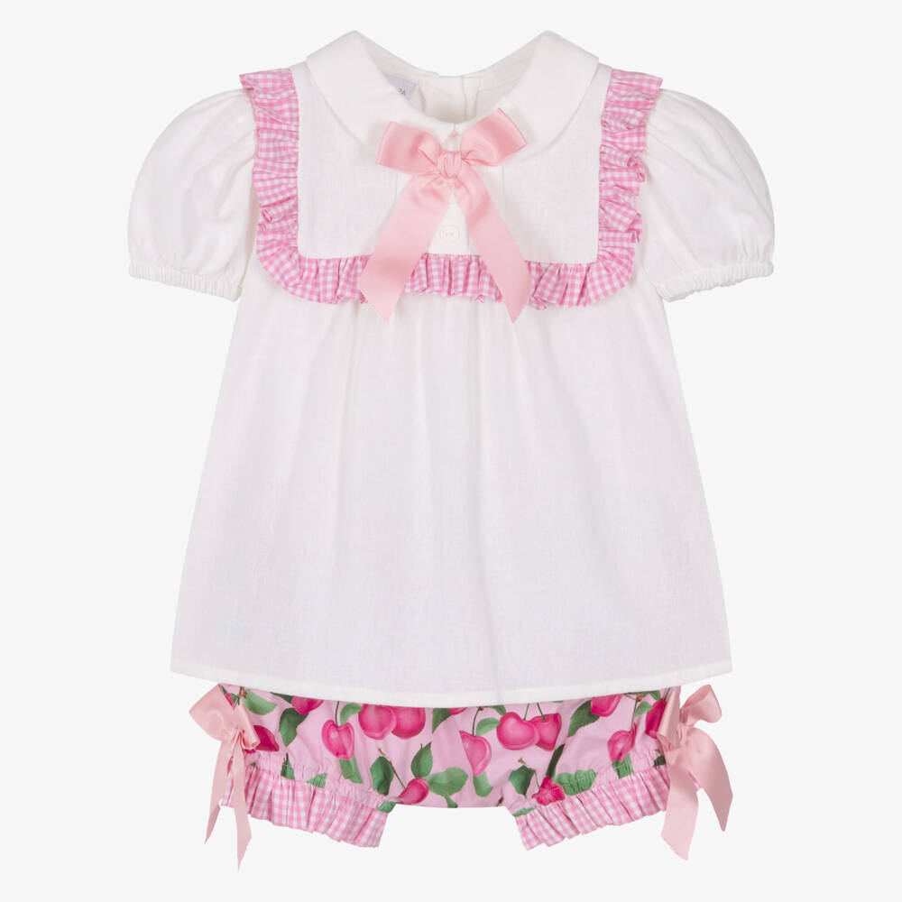 Rochy-Girls Ivory & Pink Cherries Shorts Set | Childrensalon