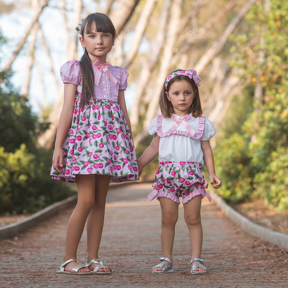 Rochy-Girls Ivory & Pink Cherry Print Shorts Set | Childrensalon