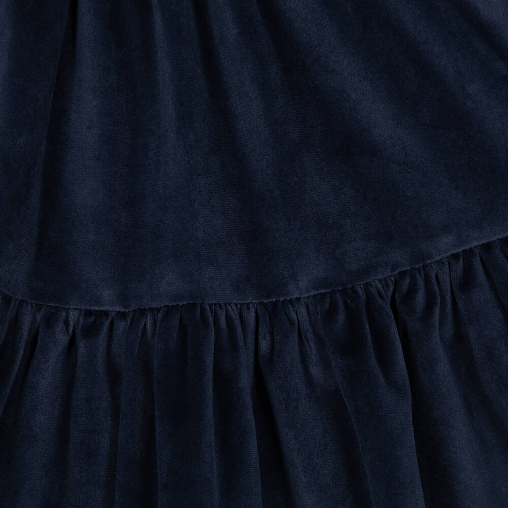 Rochy-Girls Navy Blue Velvet & Geometric Print Dress | Childrensalon
