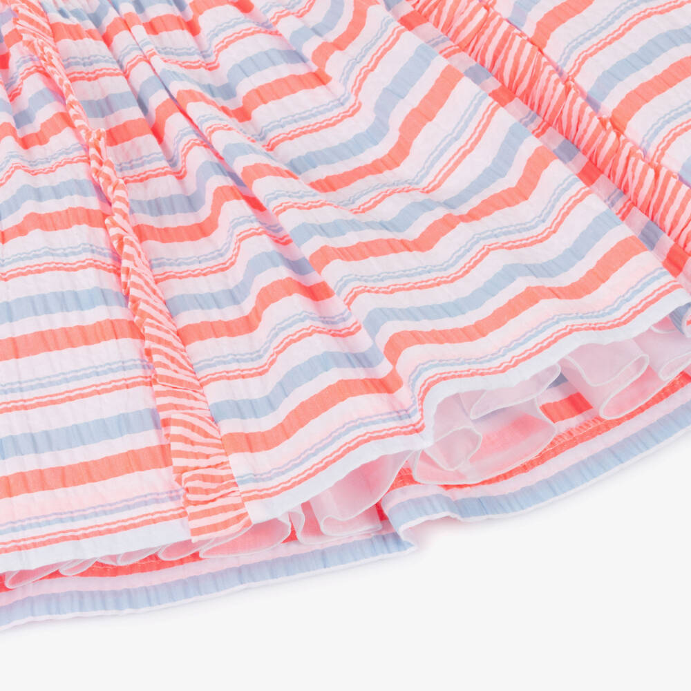 Rochy-Girls Neon Pink & Blue Stripe Frilly Seersucker Dress | Childrensalon