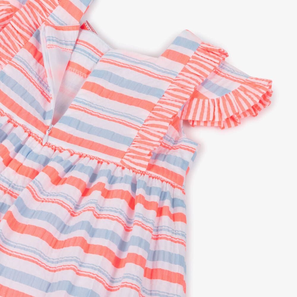 Rochy-Girls Neon Pink & Blue Stripe Frilly Seersucker Dress | Childrensalon