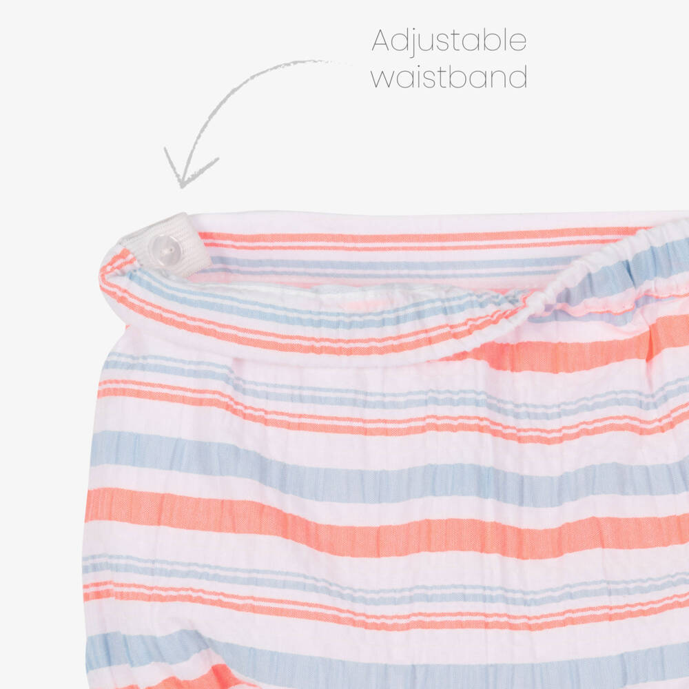 Rochy-Girls Neon Pink & Blue Stripe Frilly Seersucker Shorts Set | Childrensalon