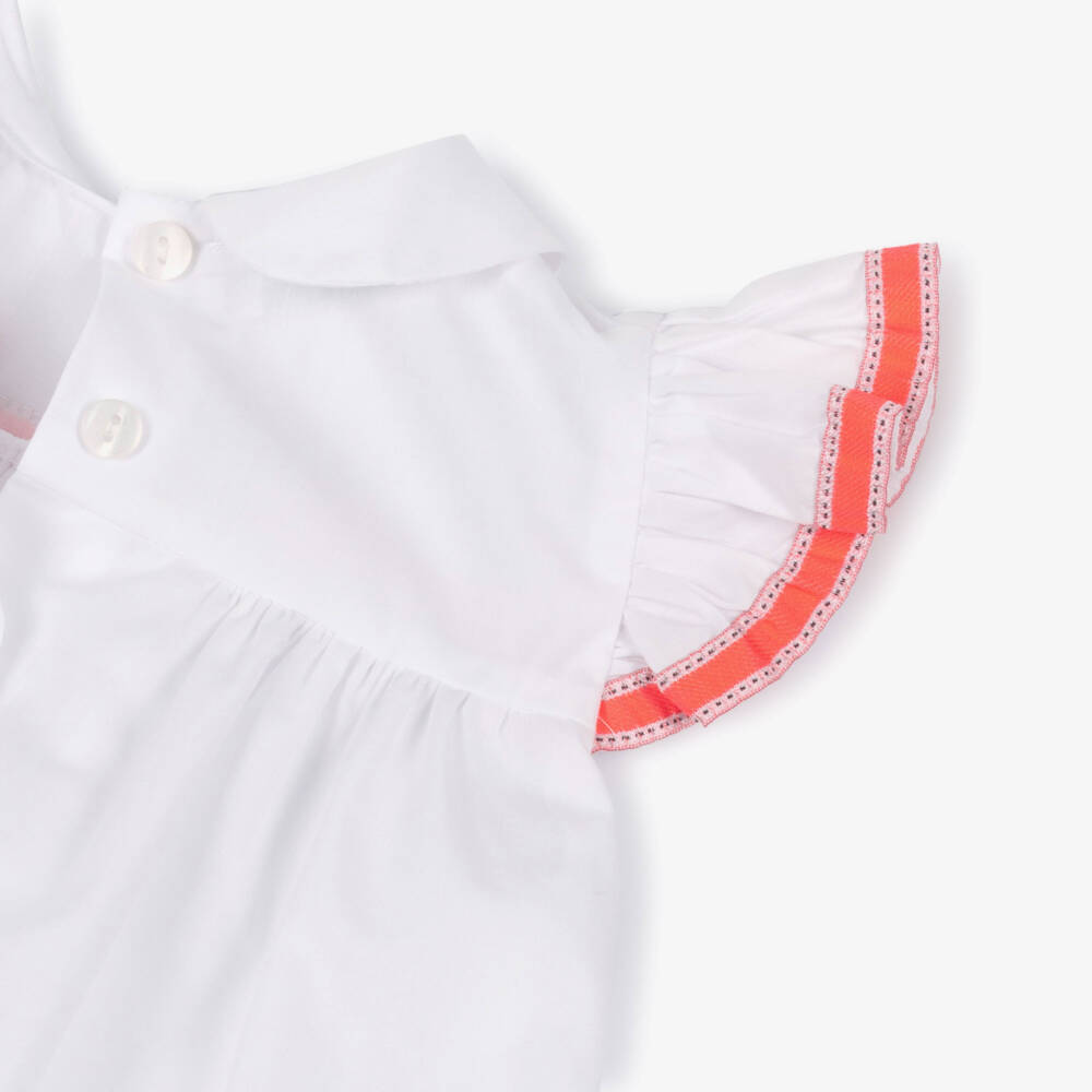 Rochy-Girls Neon Pink & Blue Stripe Frilly Seersucker Shorts Set | Childrensalon