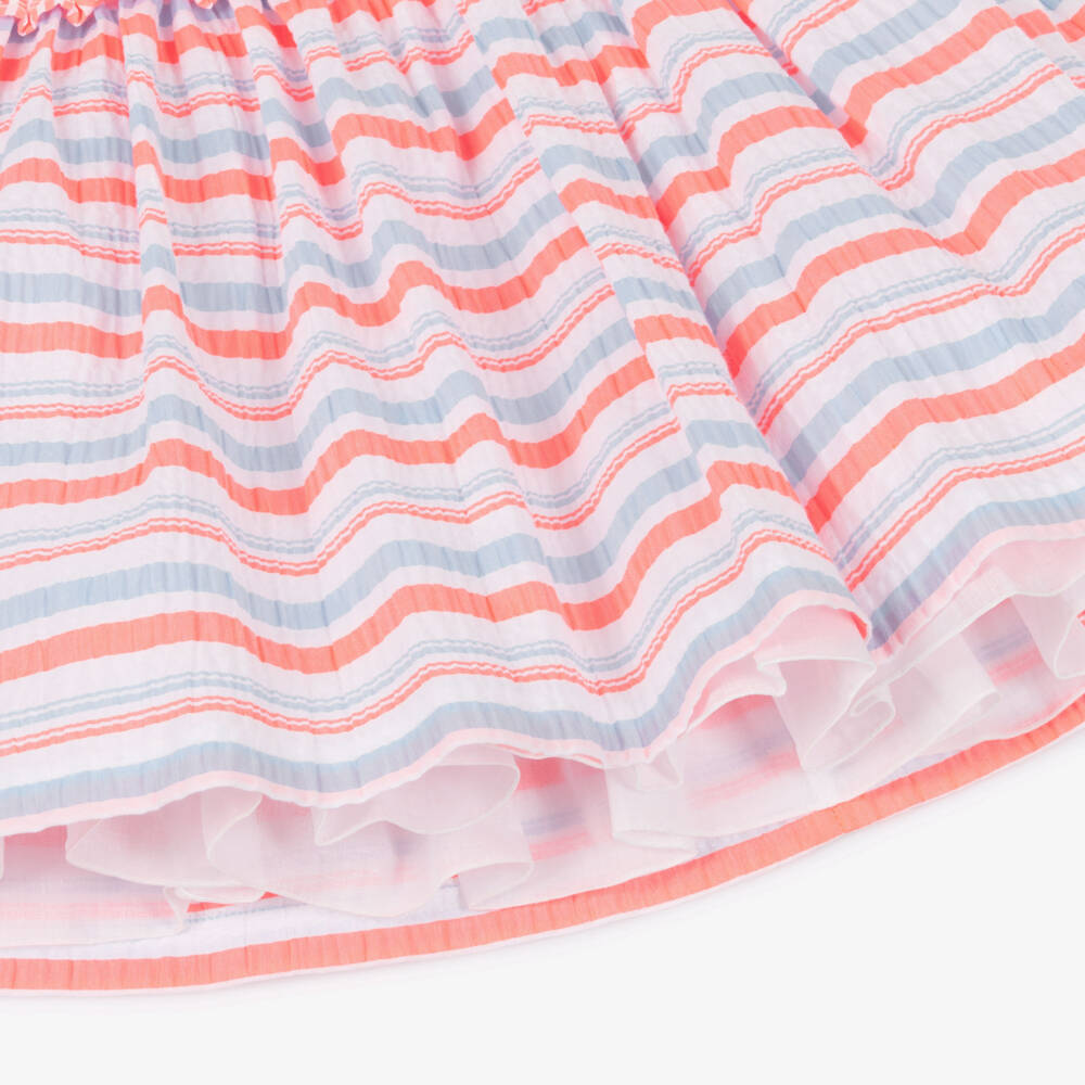 Rochy-Girls Neon Pink & Blue Stripe Seersucker Dress with Frills | Childrensalon