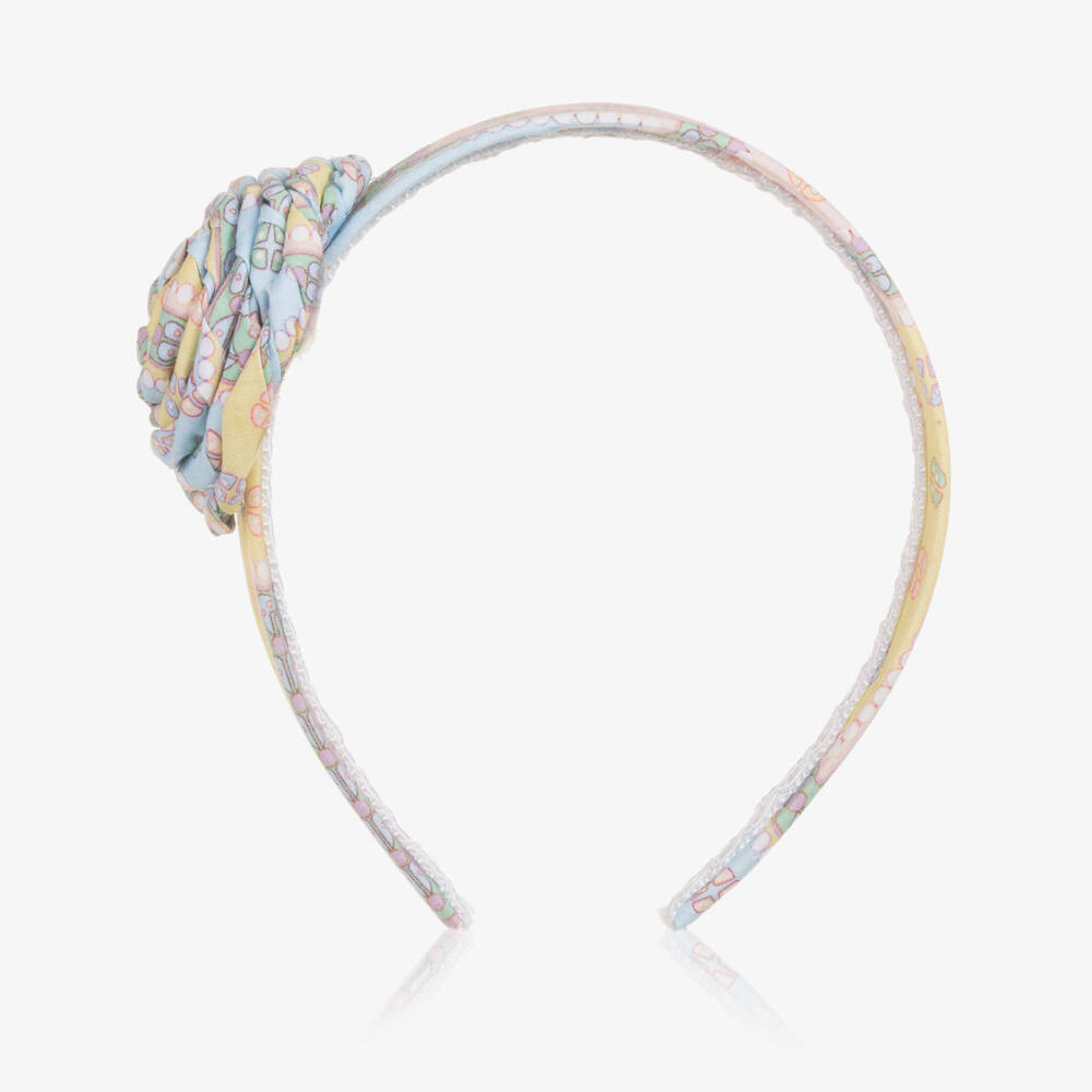 Rochy-Girls Pink & Blue Patterned Hairband with Flower Appliqué | Childrensalon