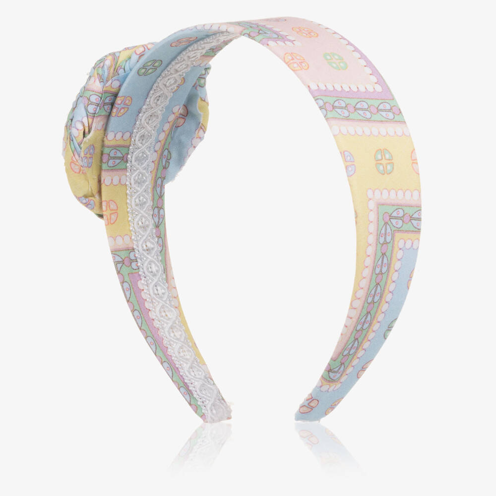 Rochy-Girls Pink & Blue Patterned Hairband with Flower Appliqué | Childrensalon