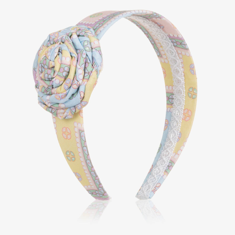 Rochy-Girls Pink & Blue Patterned Hairband with Flower Appliqué | Childrensalon