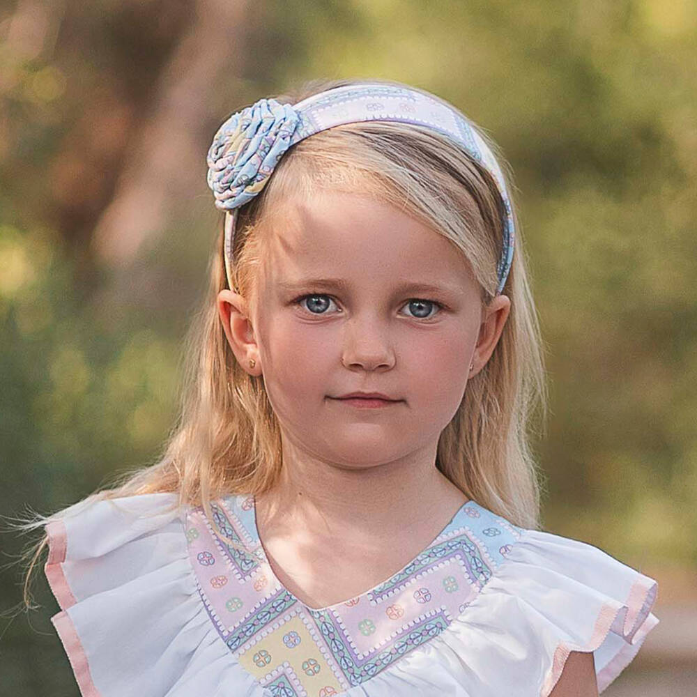 Rochy-Girls Pink & Blue Patterned Hairband with Flower Appliqué | Childrensalon