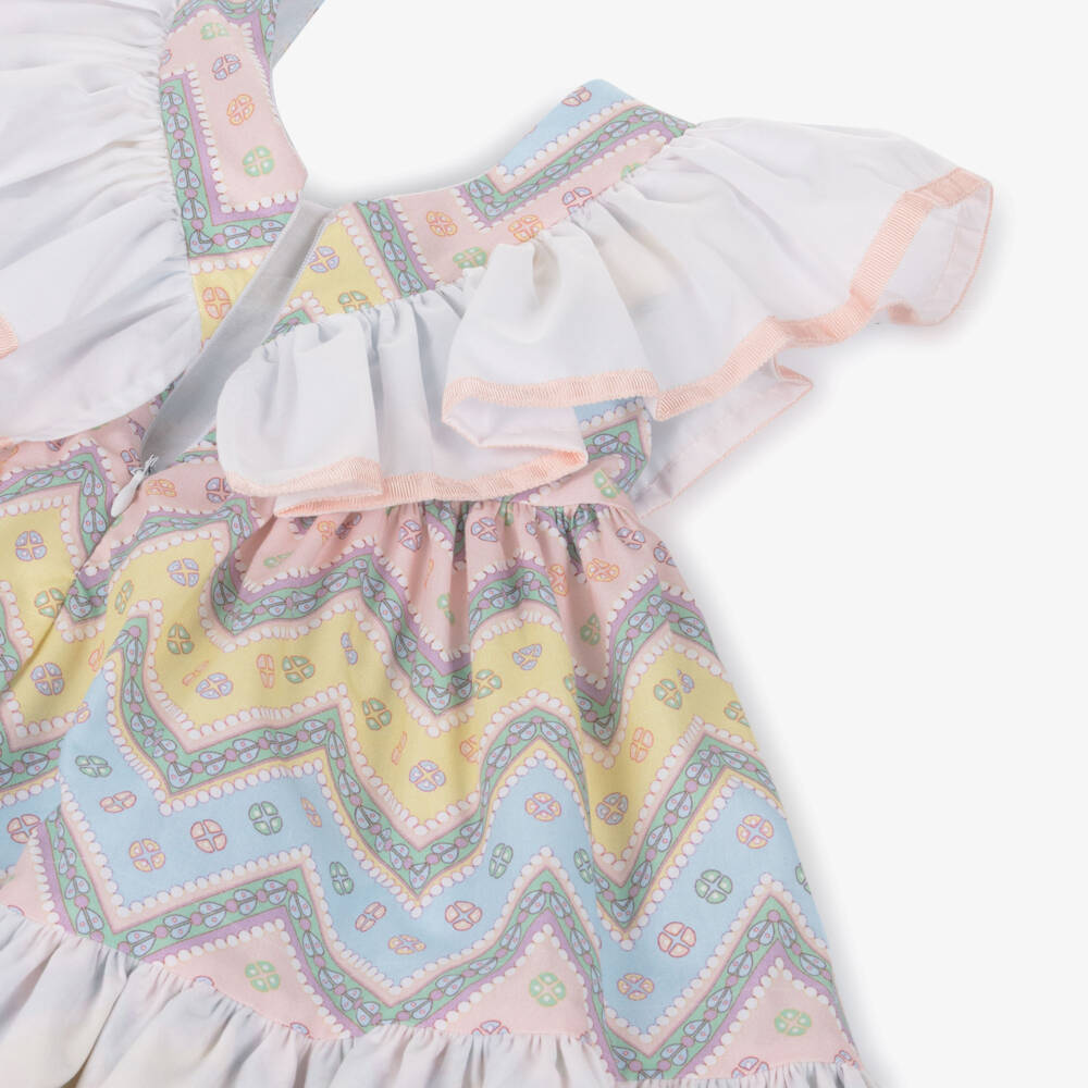 Rochy-Girls Pink & Blue V-Neck Zigzag Cotton Dress | Childrensalon