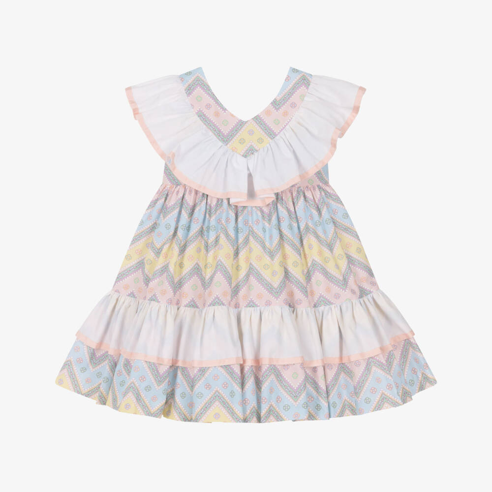 Rochy-Girls Pink & Blue V-Neck Zigzag Cotton Dress | Childrensalon