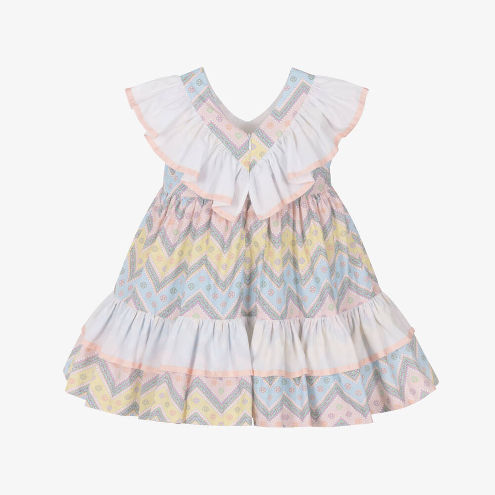 Rochy-Girls Pink & Blue V-Neck Zigzag Cotton Dress | Childrensalon