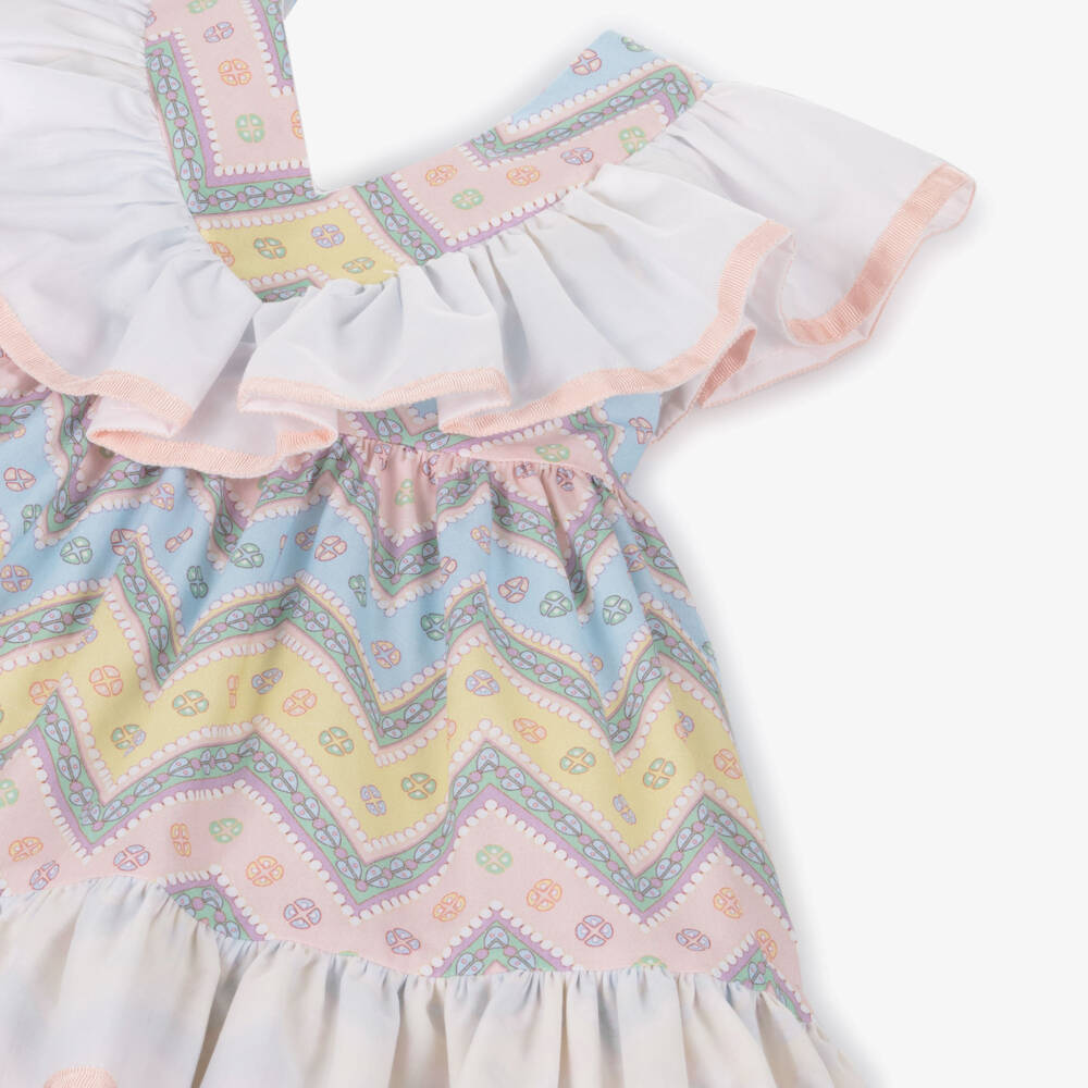 Rochy-Girls Pink & Blue V-Neck Zigzag Cotton Dress | Childrensalon