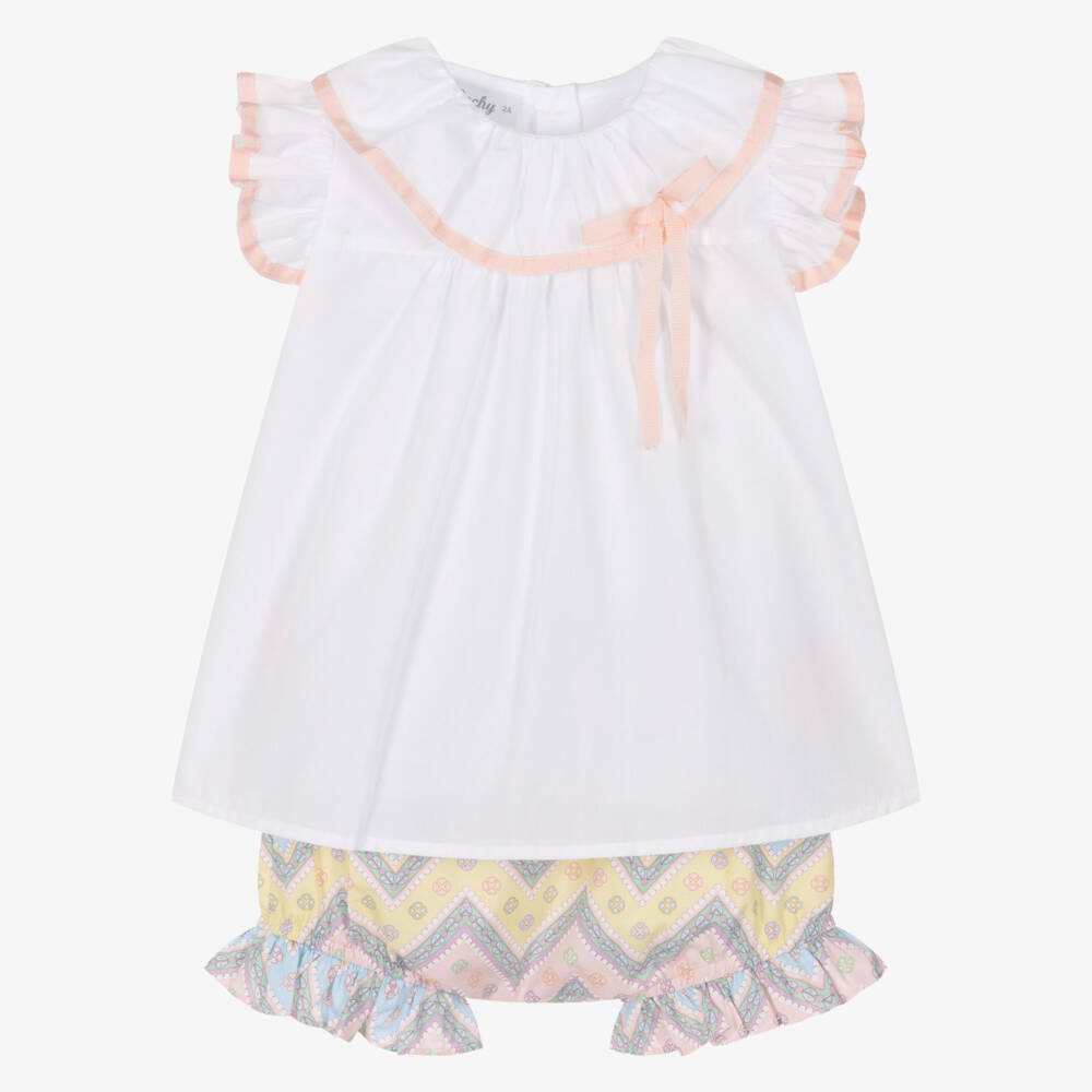 Rochy-Girls Pink & Blue Zigzag Cotton Shorts Set | Childrensalon