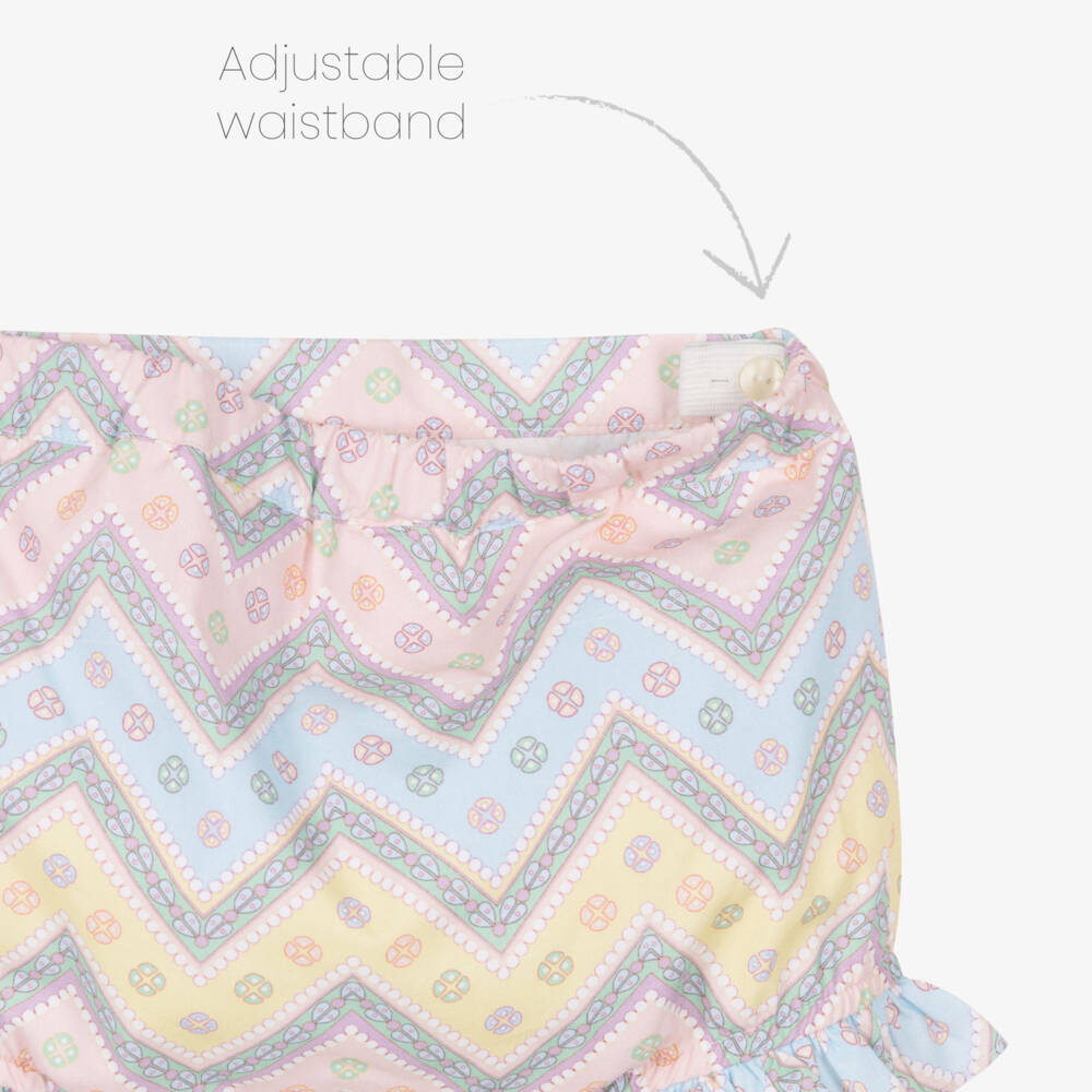 Rochy-Girls Pink & Blue Zigzag Cotton Shorts Set | Childrensalon