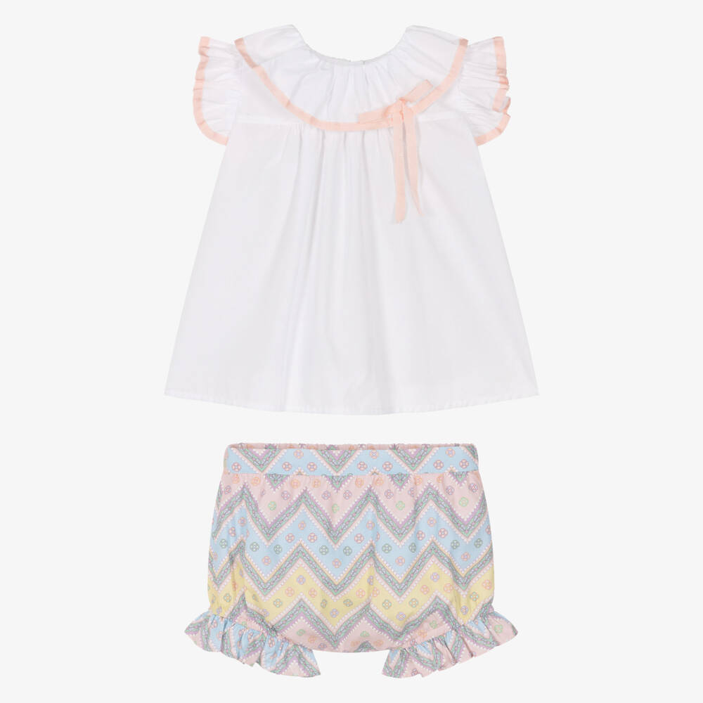 Rochy-Girls Pink & Blue Zigzag Cotton Shorts Set | Childrensalon